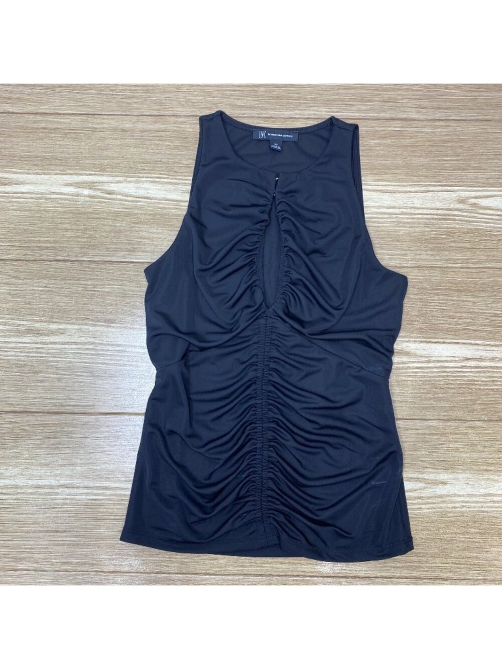 Womens Blouse INC International Concepts XS Ruched Black Sleeveless Keyhole Top